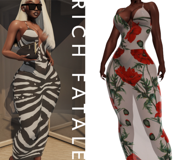 Second Life Marketplace - $RICH FATALE - BASIC MAXI DRESS - WHITE ROSES