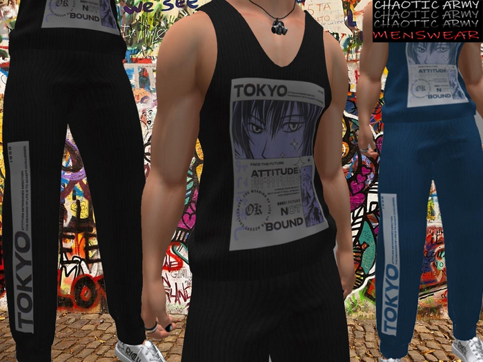 CHAOTIC ARMY - Tokyo Blue, Black Tank Top Joggers Set for Belleza JAKE