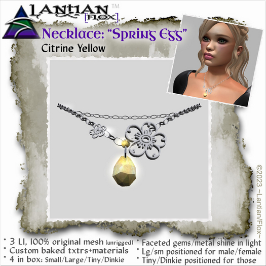 ~L/Fx~Necklace, Spring Egg, Citrine Yellow (4 sizes)  MCtbox