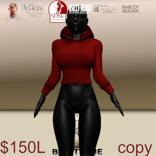 Hoody With Big Ribbed Waist Mix n Match Red