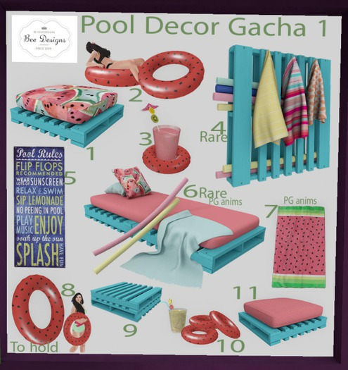 Bee designs Pool Decor Gacha 1 - 8 WEAR