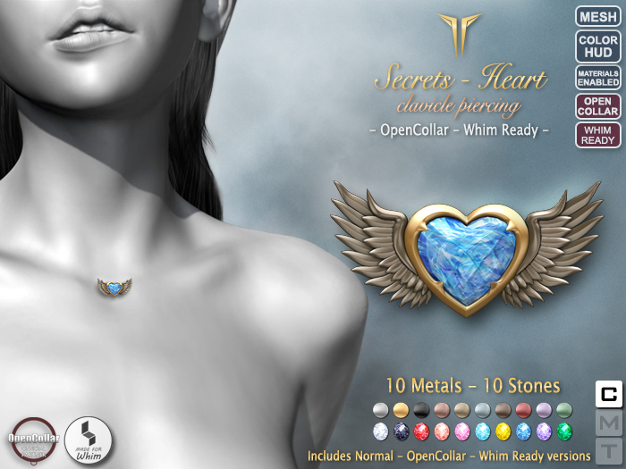 **RE** Secrets Clavicle Piercing RLV - Heart - OpenCollar - Whim Ready