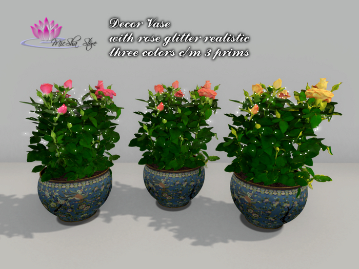 MICSHA-DECOR VASE ROSE REALISTIC GLITTER