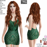 BEADED GREEN DRESS,CL&MESH BODY