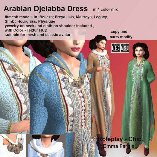 Second Life Marketplace - RP-Chic Arabian Djelabba Dress 4 colors