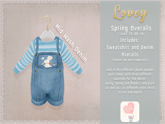 ;Lovey- Spring Overalls - Mid Wash