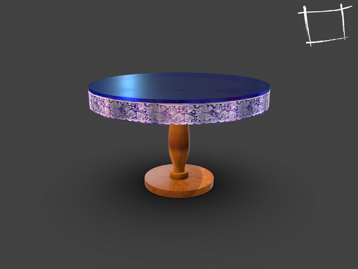 Full Perm Low Poly Glass Top Lace Trim Round Table