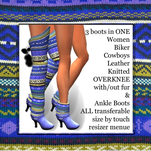 EXTRAVAGANT knitted biker ankle boots & OVERKNEE BOOTS blue