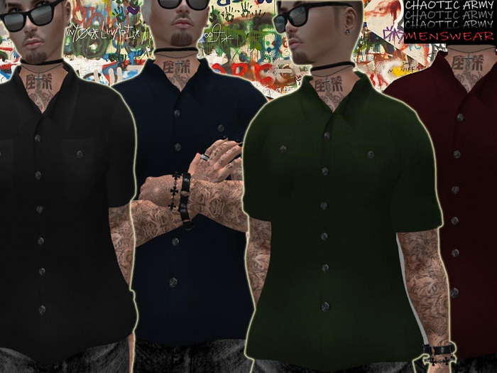 CHAOTIC ARMY - Cotton Short Sleeved Shirt in Black, Blue, Green & Red for Belleza Jake