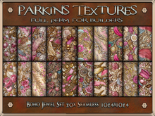 Parkins Textures - Boho Jewel Set - 20x Full Perm Seamless 1024 - Fabric, Gown, Pattern, Flowers, Clothing, Decoration