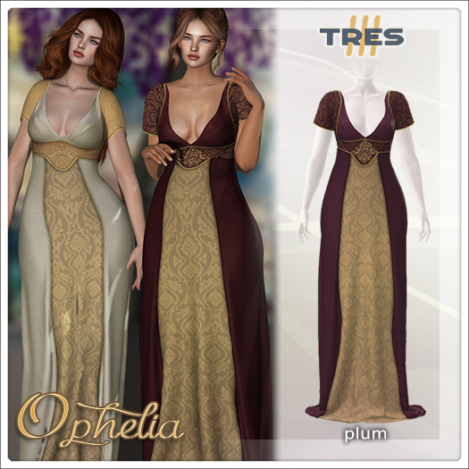 TRES - Ophelia Plum - Empire Style Fantasy Gown for Maitreya, Legacy, Kupra, Kups - Mesh Dress