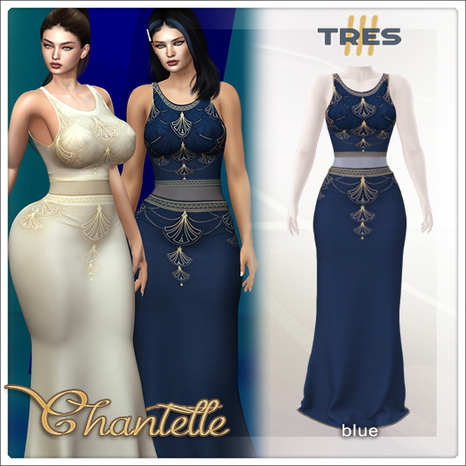 TRES - Chantelle Blue - Exclusive Fantasy Dress for Legacy, Maitreya, Reborn, Belleza, Kupra, Kups - Mesh Gown