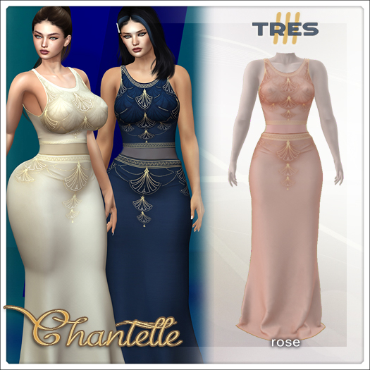 TRES - Chantelle Rose - Exclusive Fantasy Dress for Legacy, Maitreya, Reborn, Belleza, Kupra, Kups - Mesh Gown