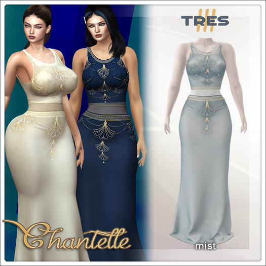 TRES - Chantelle Mist - Exclusive Fantasy Dress for Legacy, Maitreya, Reborn, Belleza, Kupra, Kups - Mesh Gown