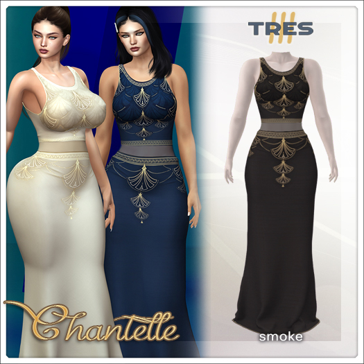 TRES - Chantelle Smoke - Exclusive Fantasy Dress for Legacy, Maitreya, Reborn, Belleza, Kupra, Kups - Mesh Gown