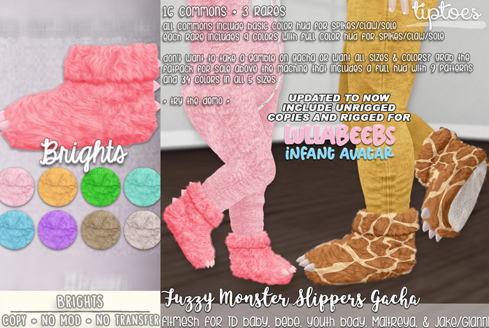 . tiptoes - Fuzzy Monster Slippers - Brights RARE