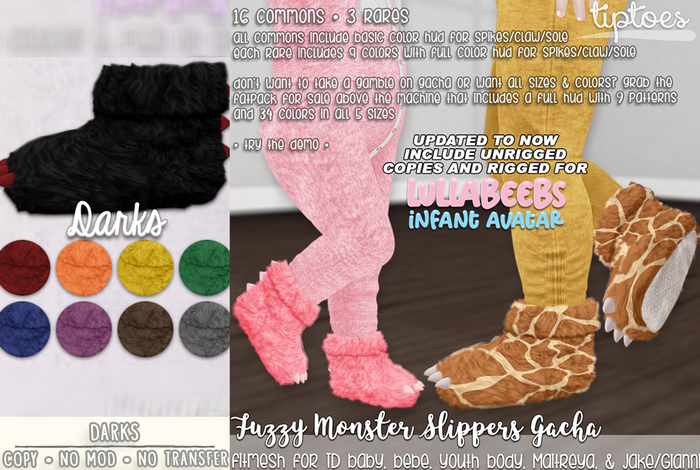 . tiptoes - Fuzzy Monster Slippers - Darks RARE