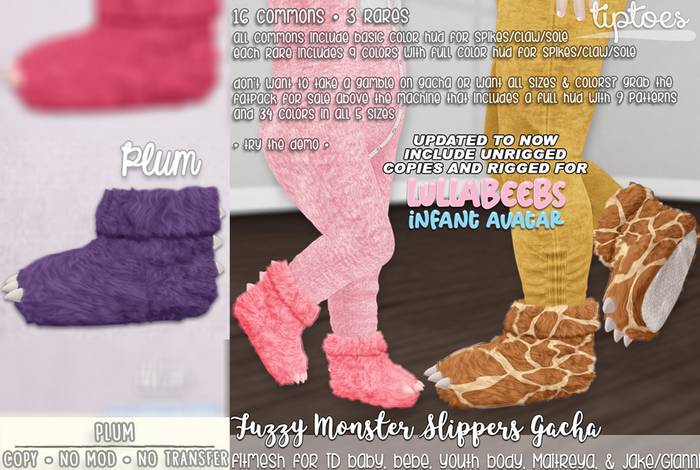 . tiptoes - Fuzzy Monster Slippers - Plum