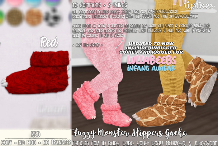 . tiptoes - Fuzzy Monster Slippers - Red