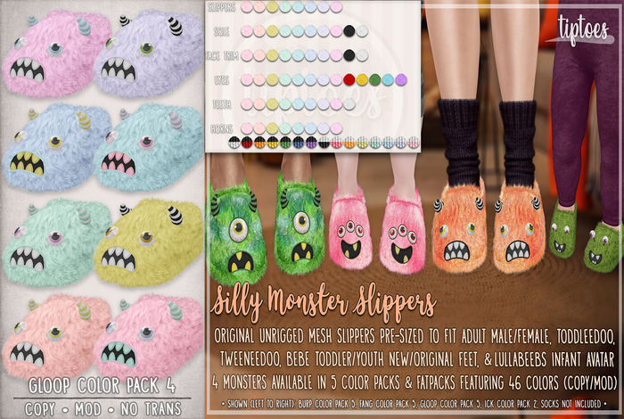 . tiptoes - Silly Monster Gloop Slippers - Color Pack 4
