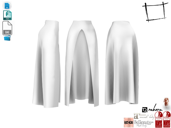 Dae Obj FBX For Female Slit Front Long Skirt Maitreya Slink Belleza Isis Freya Legacy Ebody Reborn Kupra
