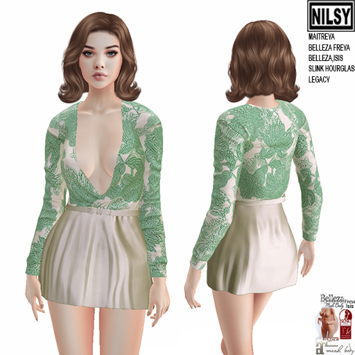 PRINTED SATIN TOP AND SKIRT,MESH BODY