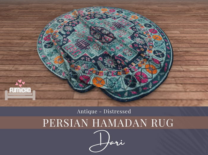 Furnicha - Distressed Antique Persian Hamadan Round Rug - Dari