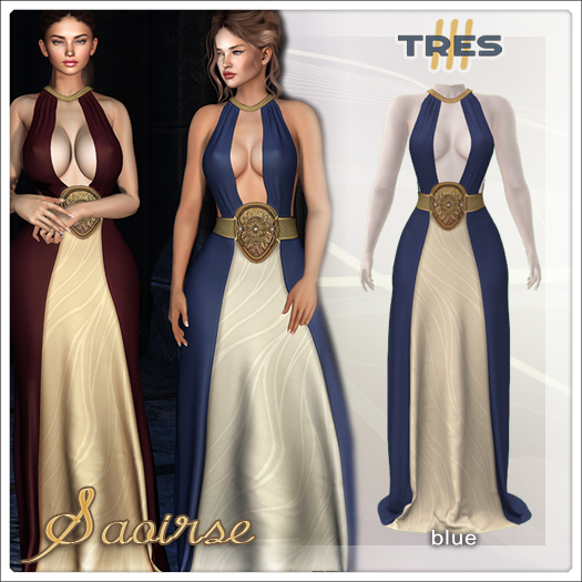 TRES - Saoirse Blue - Exclusive Medieval Fantasy Halter Gown for Maitreya, Reborn, Legacy, Prima, Belleza, Kupra