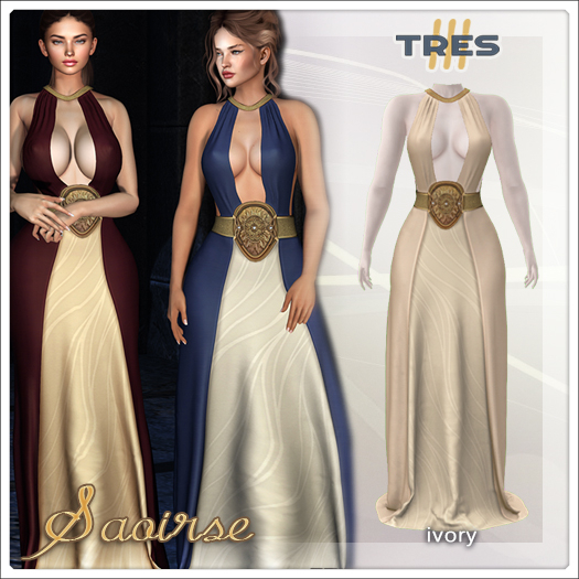 TRES - Saoirse Ivory - Exclusive Medieval Fantasy Halter Gown for Maitreya, Reborn, Legacy, Prima, Belleza, Kupra
