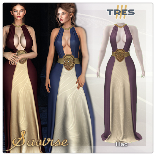 TRES - Saoirse Lilac - Exclusive Medieval Fantasy Halter Gown for Maitreya, Reborn, Legacy, Prima, Belleza, Kupra