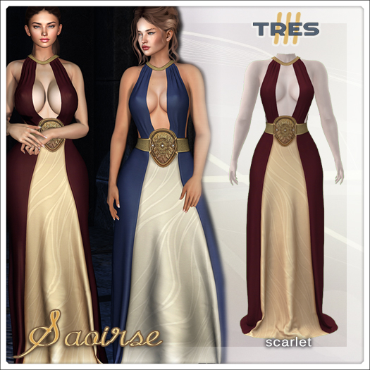 TRES - Saoirse Scarlet - Exclusive Medieval Fantasy Halter Gown for Maitreya, Reborn, Legacy, Prima, Belleza, Kupra