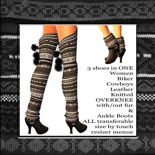 EXTRAVAGANT knitted biker ankle boots & OVERKNEE BOOTS black grey white