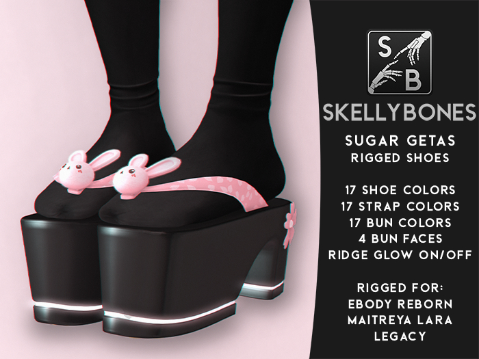 Skellybones -- Sugar Getas -  Rigged Shoes For eBody Reborn, Maitreya Lara And Legacy