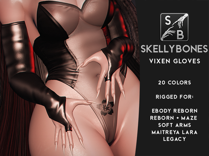 Skellybones -- Vixen Gloves For eBody Reborn, Maitreya Lara And Legacy
