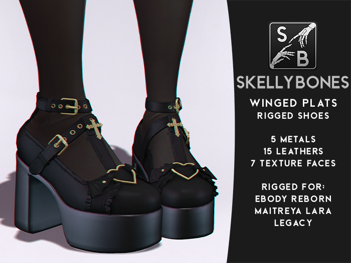 Skellybones -- Winged Plats - Rigged Shoes For eBody Reborn, Maitreya Lara And Legacy