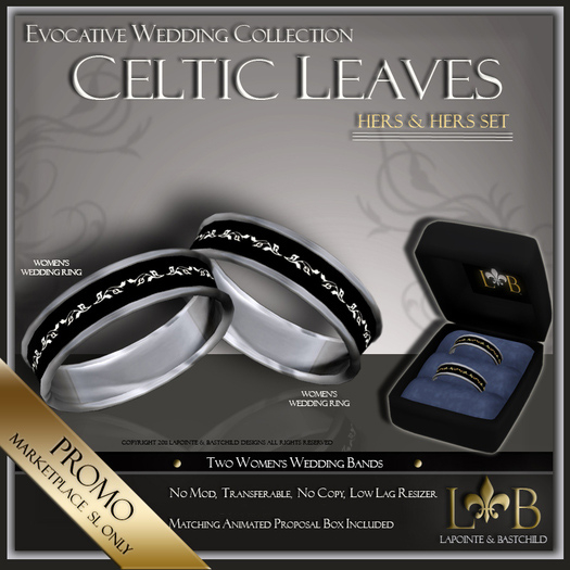 Wedding Ring Set Celtic Leaves Platinum
