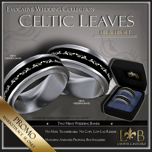 Wedding Ring Set - Platinum - Celtic Leaves - Wedding Ring Bands, Wedding Ring Set, His & His