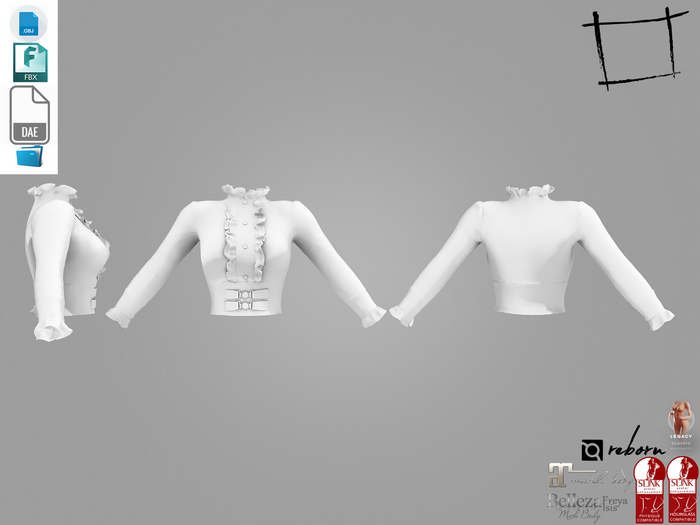 Dae Obj FBX For Victorian Steampunk Frill Top Maitreya Slink Belleza Isis Freya Legacy Ebody Reborn