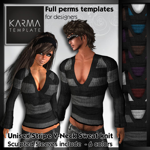 Karma Template - TGA - Unisex Stripe V-Neck Jumper knit 6 Colors Full Permissions