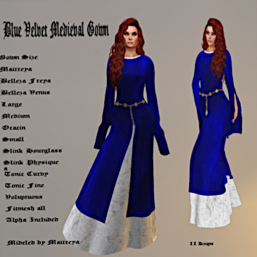 Blue Velvet Medieval Gown