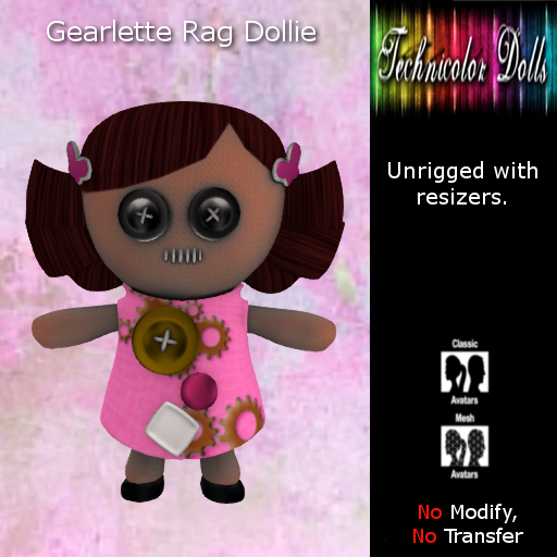 -TDOLLs- Gearlette Rag Dollie HUD