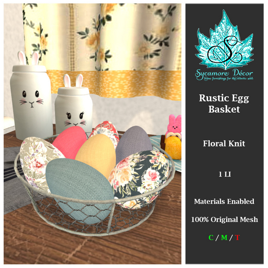 {SD} Rustic Egg Basket - Floral Knit