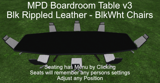 MPD Boardroom Table v3 Box- Blk Rippled Leather / BlkWht Chairs
