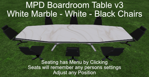 MPD BoardTable v3 Box - Wht Marble - Black Trim - Black Chairs
