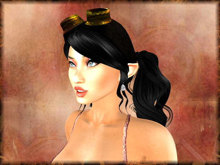 Steampunk wavy ponytail hair w/goggles black