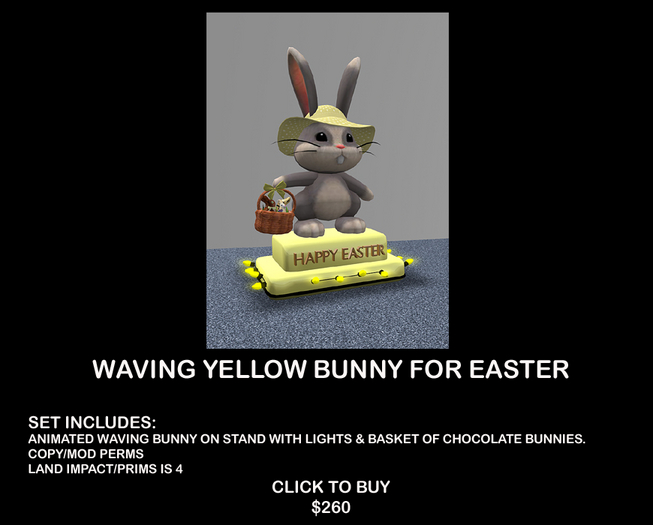 Yellow Easter Waving Bunny Rabbit Decoration 