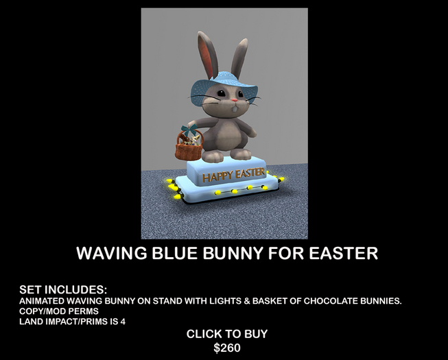 Blue Easter Waving Bunny Rabbit Decoration