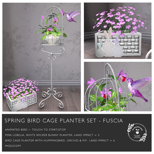 tms spring bird cage planter set - fuscia 