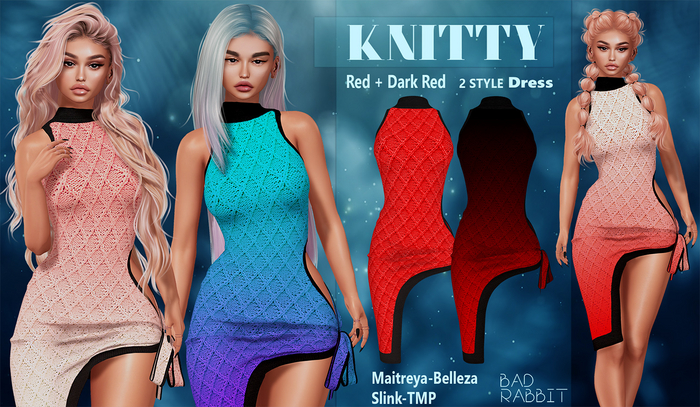 .:Bad Rabbit:. Knitty Dress Red + Dark Red