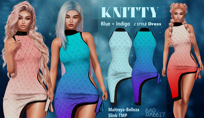 =Impulse= Knitty winter dress Blue+Indigo